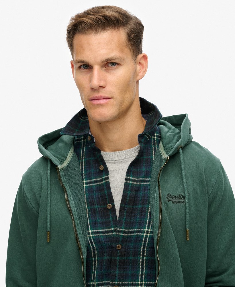 bluza z kapturem essential logo washed zip w kolorze forest green