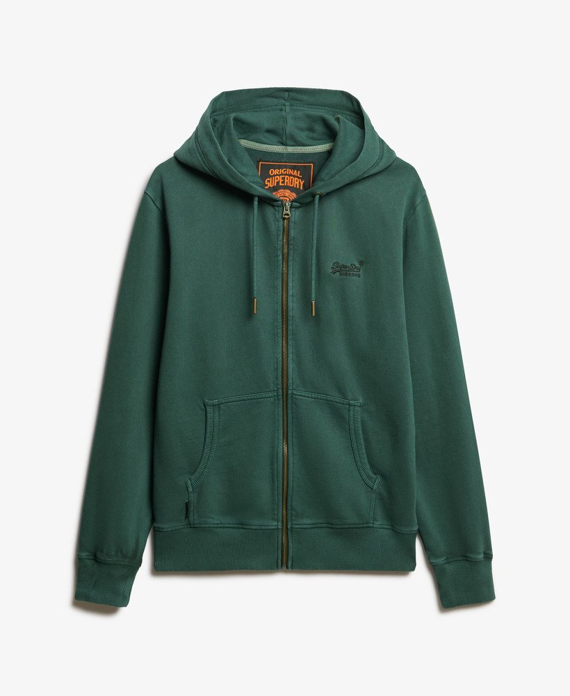 bluza z kapturem essential logo washed zip w kolorze forest green