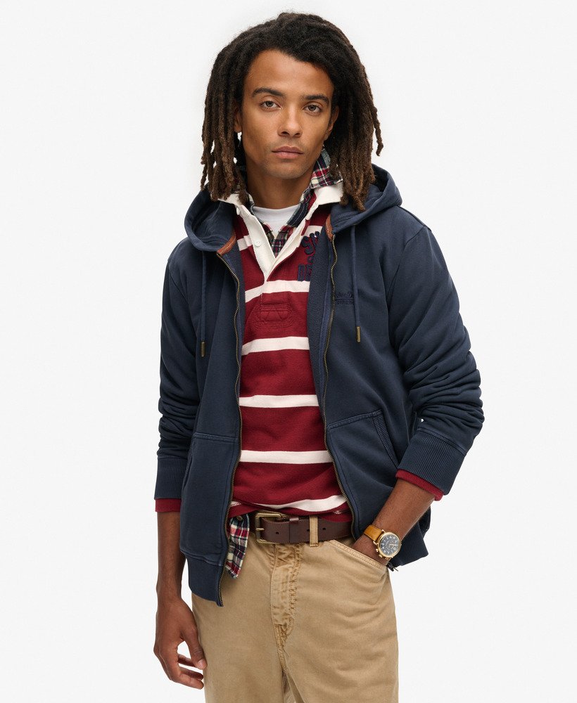 bluza z kapturem essential logo washed zip w kolorze eclipse navy