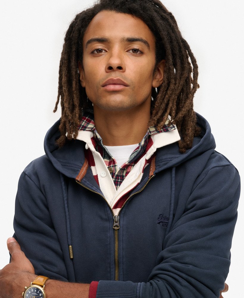 bluza z kapturem essential logo washed zip w kolorze eclipse navy