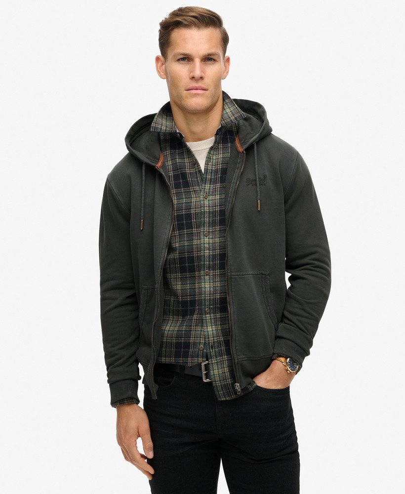 bluza z kapturem essential logo washed zip w kolorze spranej czerni