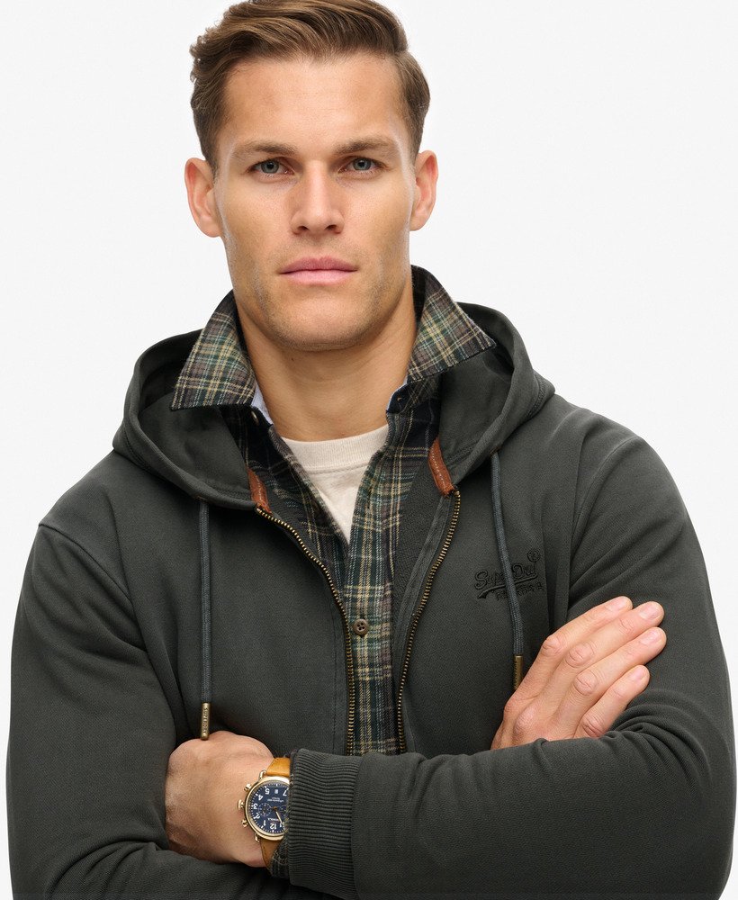bluza z kapturem essential logo washed zip w kolorze spranej czerni