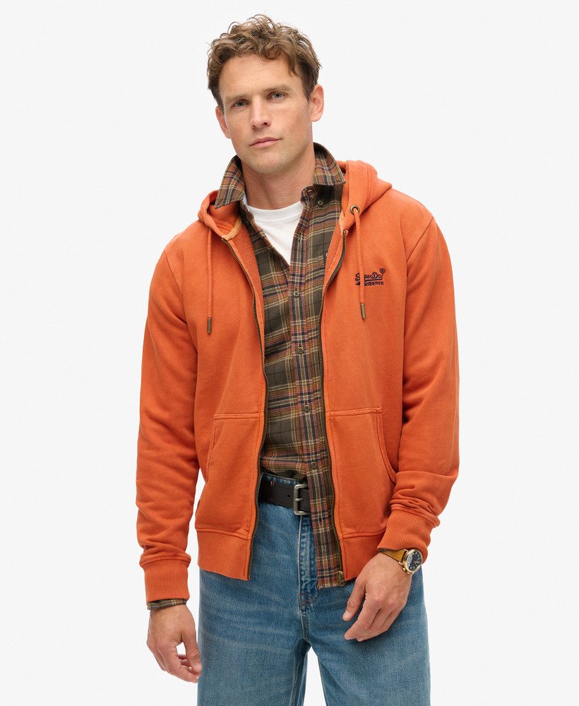 bluza z kapturem essential logo washed zip w kolorze spranego jesiennego brązu glaze