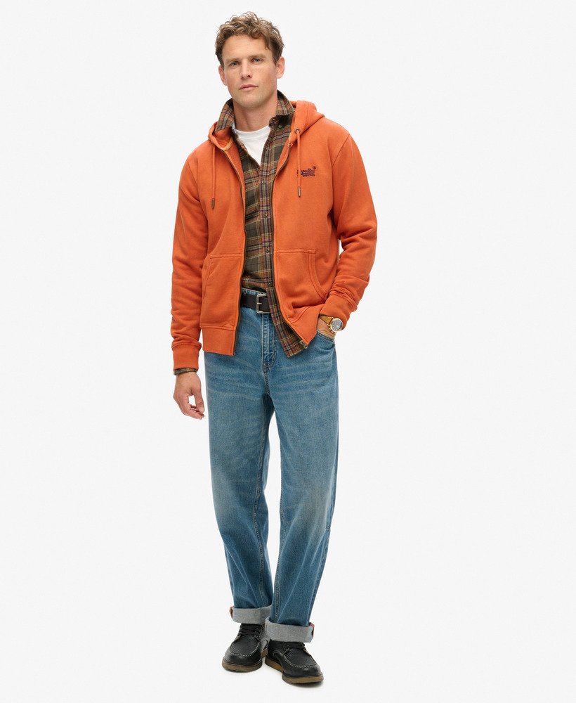bluza z kapturem essential logo washed zip w kolorze spranego jesiennego brązu glaze