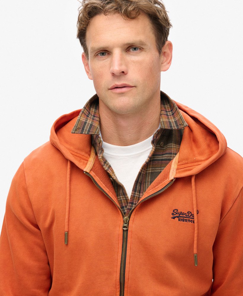 bluza z kapturem essential logo washed zip w kolorze spranego jesiennego brązu glaze