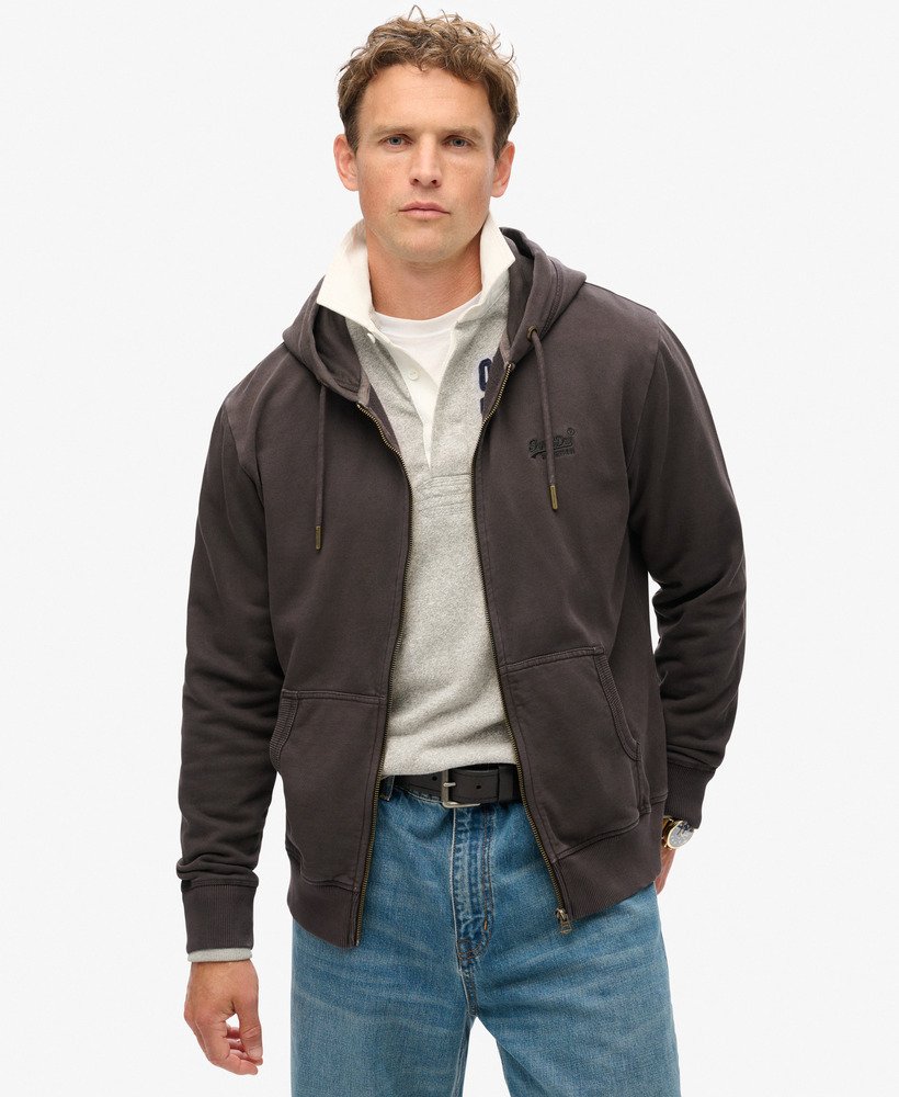 bluza z kapturem essential logo washed zip w kolorze washed ganache brown