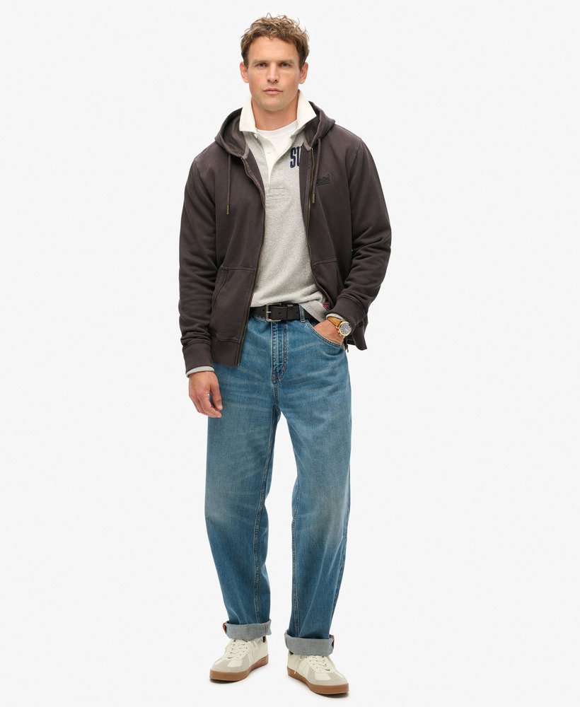 bluza z kapturem essential logo washed zip w kolorze washed ganache brown