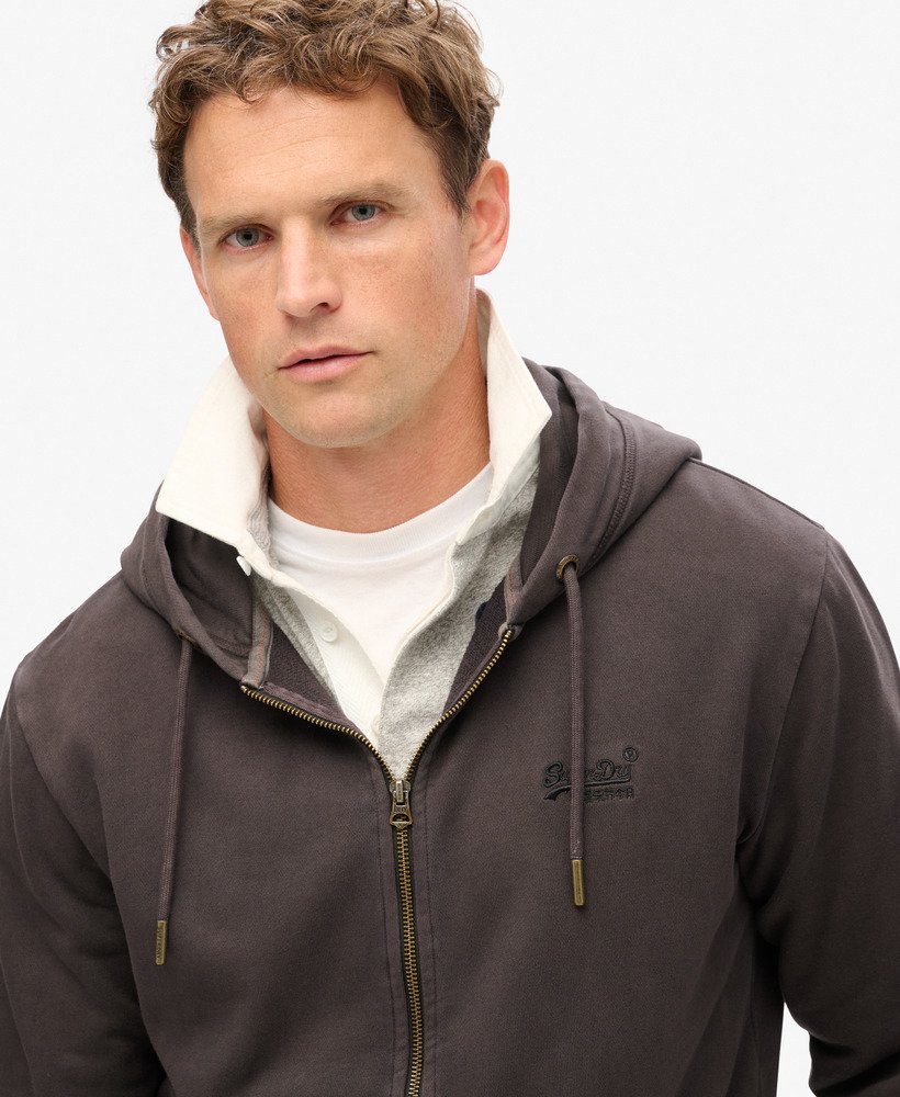 bluza z kapturem essential logo washed zip w kolorze washed ganache brown