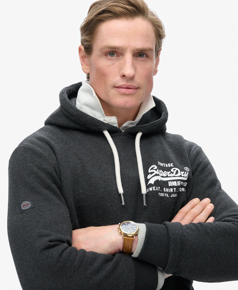 klasyczna bluza z kapturem z logo w stylu vintage w kolorze phantom black marl