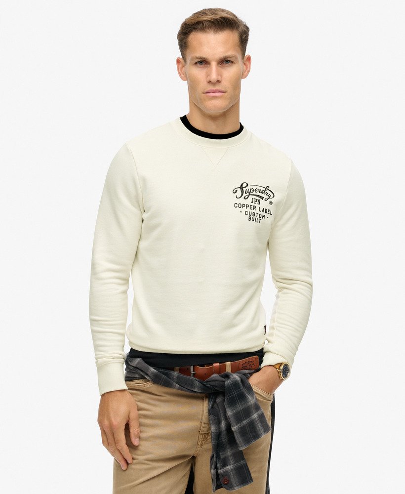 bluza z nadrukiem copper label graphic crew w kolorze kremowym