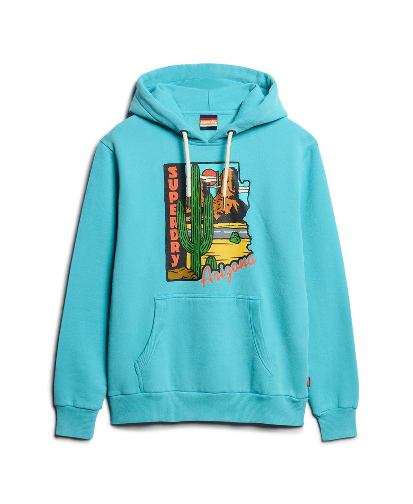 bluza z kapturem z grafiką pocztówki podróżnej w kolorze maui blue