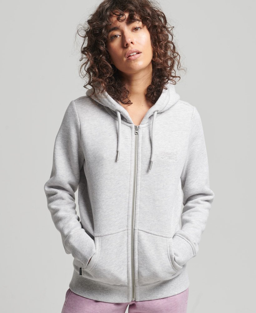 bluza z kapturem i haftowanym logo vintage z bawełny organicznej w kolorze lodowcowej szarości melanżowej