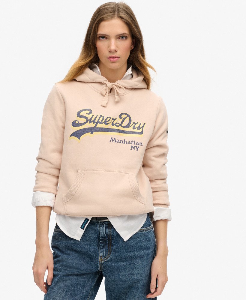 bluza z kapturem z graficznym logo i brokatem w kolorze różowego pyłu