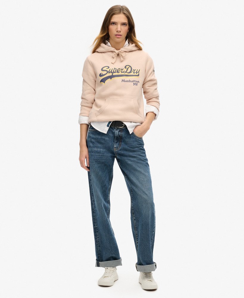 bluza z kapturem z graficznym logo i brokatem w kolorze różowego pyłu