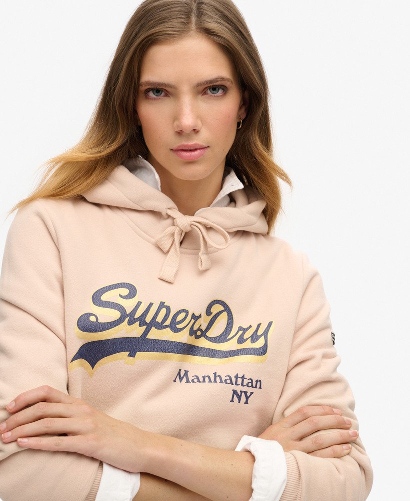 bluza z kapturem z graficznym logo i brokatem w kolorze różowego pyłu