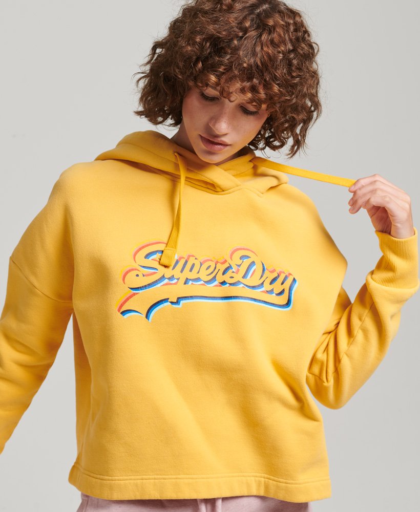 bluza z kapturem z graficznym logo rainbow w kolorze żółtym pigmentowym
