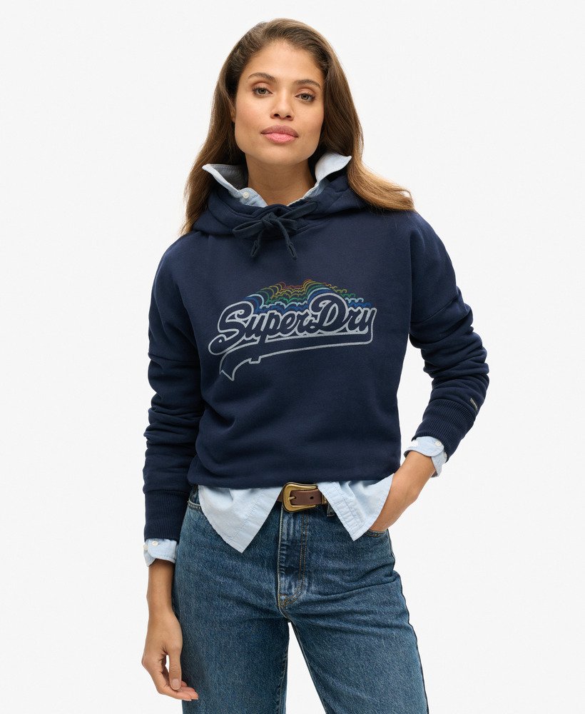 bluza z kapturem z graficznym logo w kolorze tęczowym w kolorze nautical navy