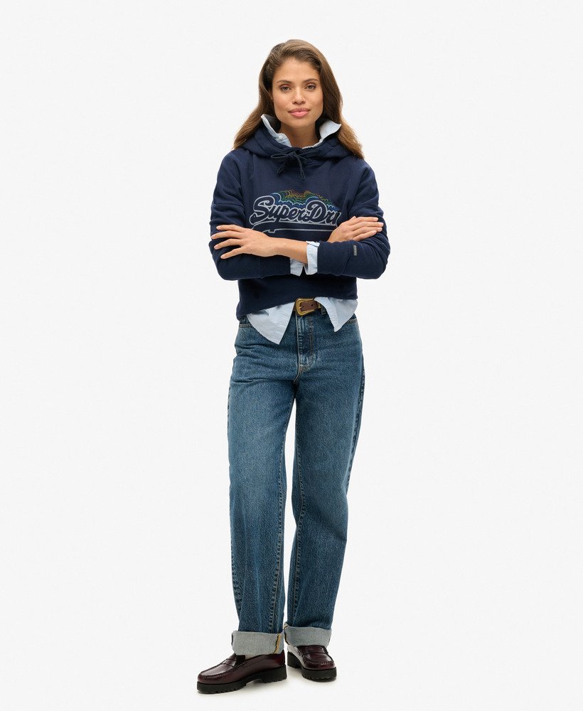 bluza z kapturem z graficznym logo w kolorze tęczowym w kolorze nautical navy