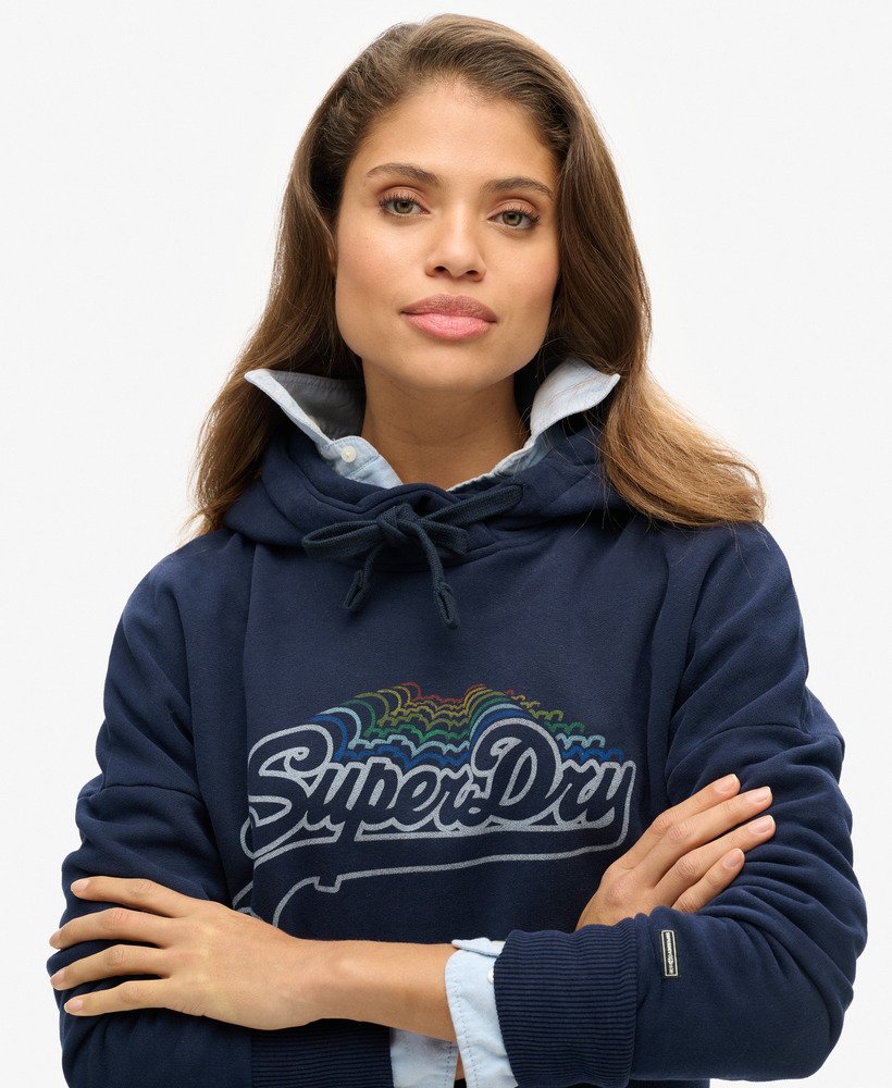 bluza z kapturem z graficznym logo w kolorze tęczowym w kolorze nautical navy