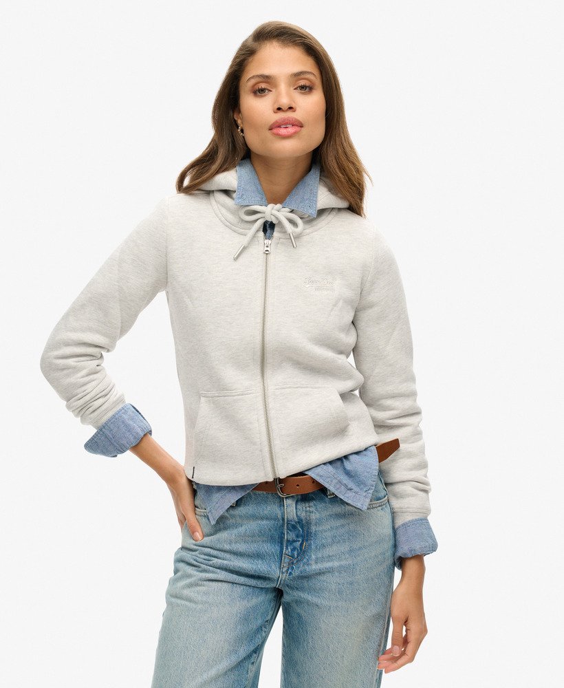 bluza z kapturem i haftowanym logo w stylu vintage w kolorze lodowcowej szarości i melanżu