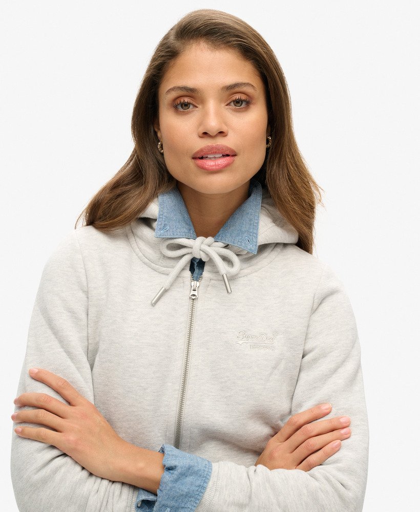 bluza z kapturem i haftowanym logo w stylu vintage w kolorze lodowcowej szarości i melanżu