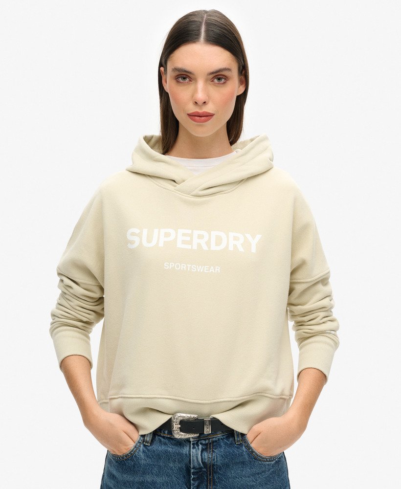 bluza z kapturem core sport crop box w kolorze pelikana w beżu