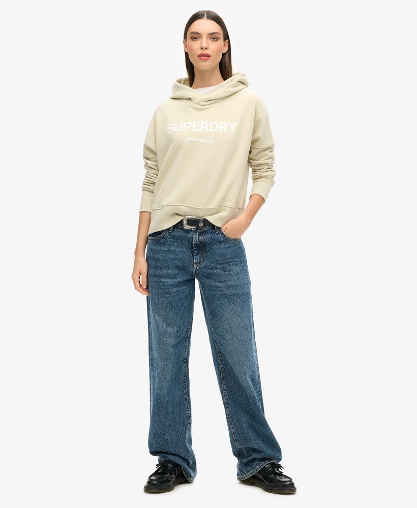 bluza z kapturem core sport crop box w kolorze pelikana w beżu