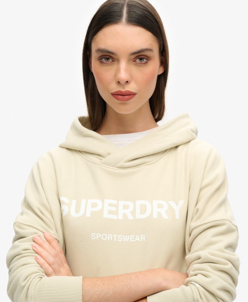 bluza z kapturem core sport crop box w kolorze pelikana w beżu