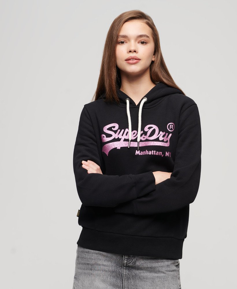 bluza z kapturem z ozdobnym logo w stylu vintage w kolorze czarnym