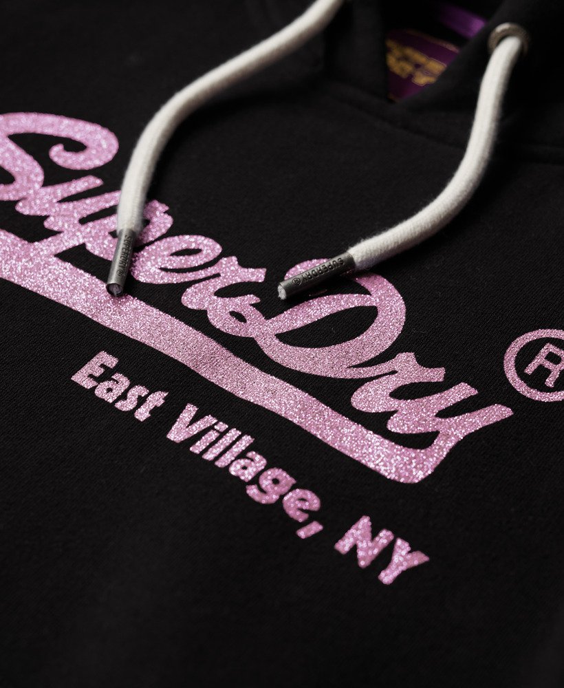 bluza z kapturem z ozdobnym logo w stylu vintage w kolorze czarnym