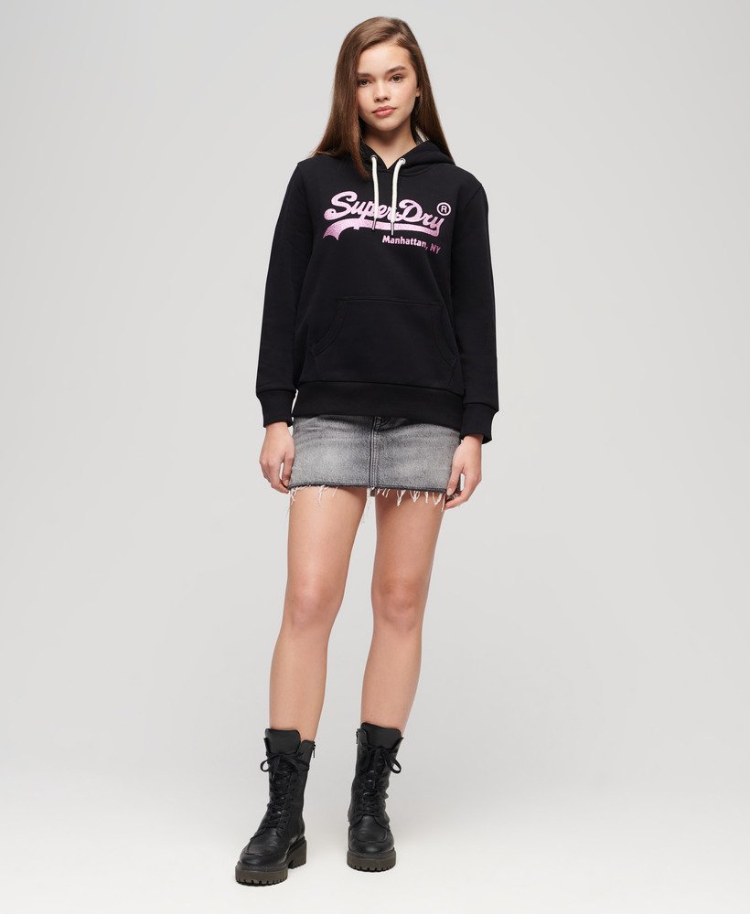 bluza z kapturem z ozdobnym logo w stylu vintage w kolorze czarnym