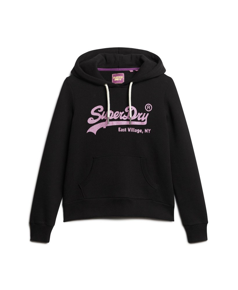 bluza z kapturem z ozdobnym logo w stylu vintage w kolorze czarnym