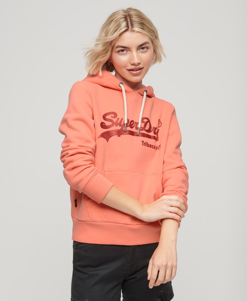 bluza z kapturem z ozdobnym logo w stylu vintage w kolorze fusion coral