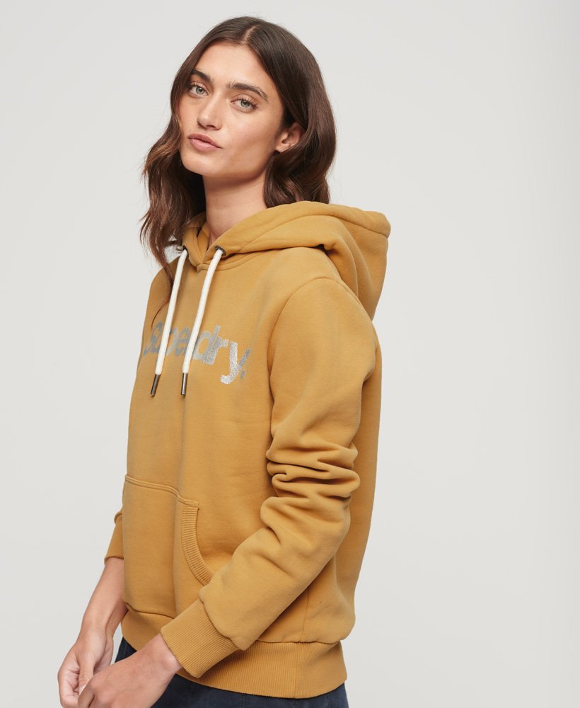 bluza z kapturem z logo metallic core w kolorze jasnozłotym