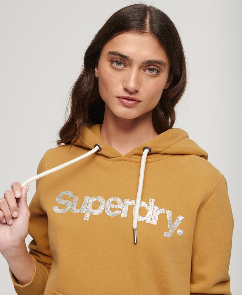 bluza z kapturem z logo metallic core w kolorze jasnozłotym