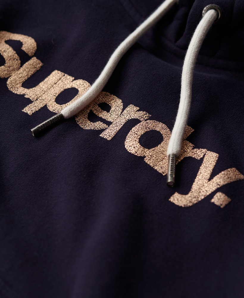 bluza z kapturem z logo metallic core w kolorze rinse navy