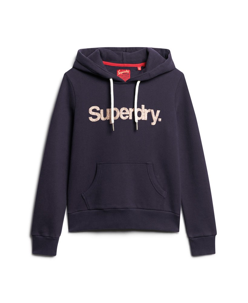bluza z kapturem z logo metallic core w kolorze rinse navy