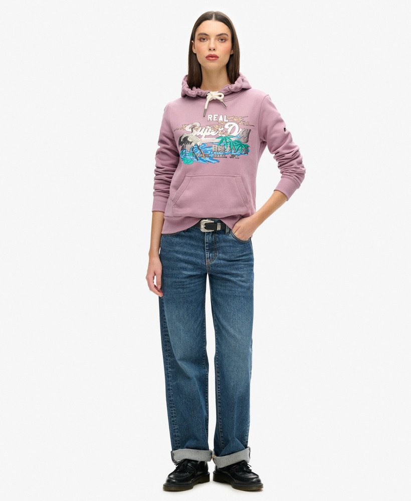 japońska bluza z kapturem z nadrukiem w stylu vintage w kolorze dazed lilac