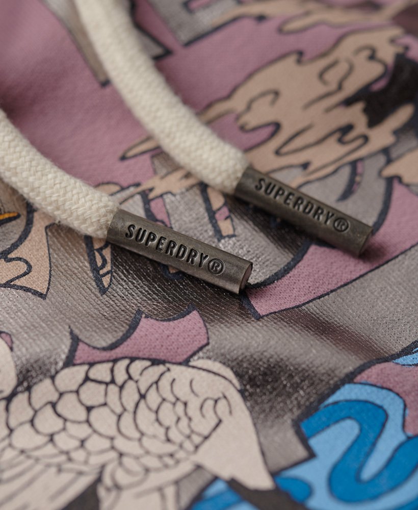 japońska bluza z kapturem z nadrukiem w stylu vintage w kolorze dazed lilac
