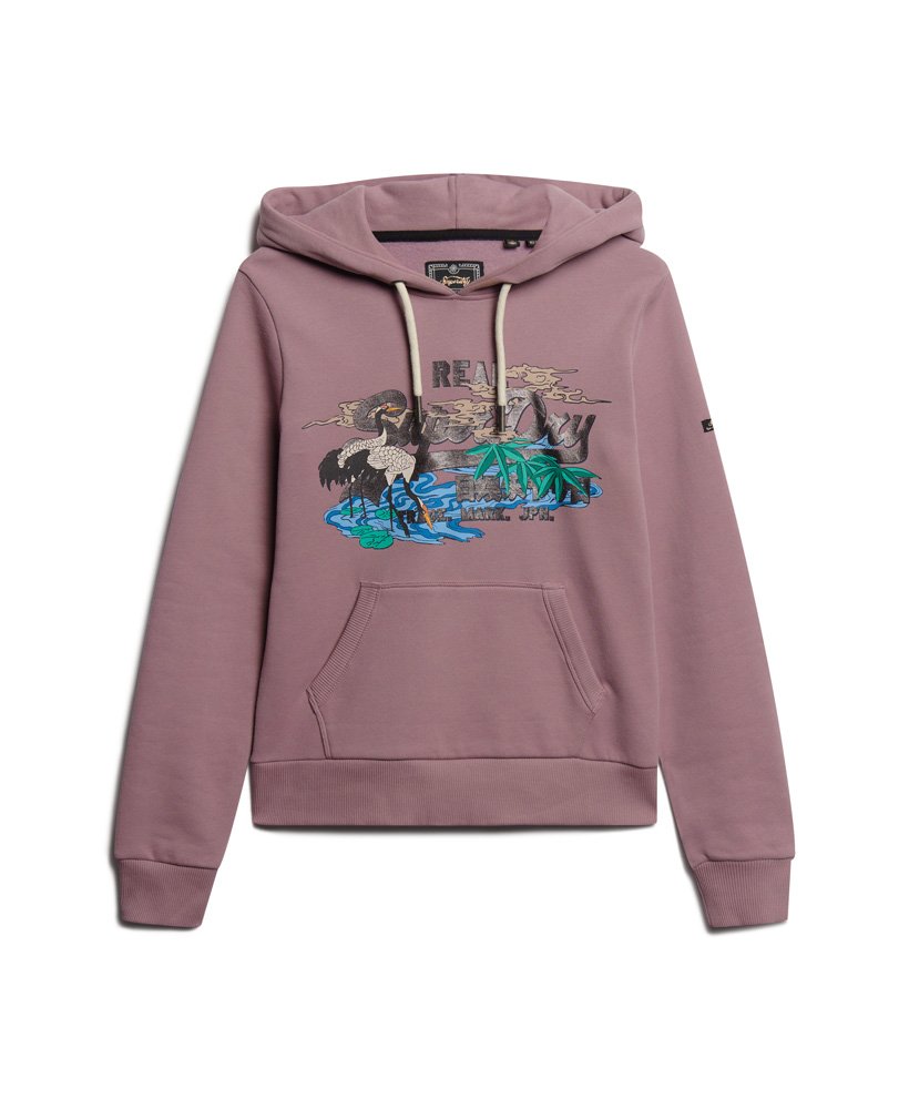 japońska bluza z kapturem z nadrukiem w stylu vintage w kolorze dazed lilac