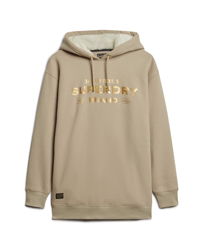 sukienka z kapturem luxe metallic logo w kolorze ciepŁej szaroŚci