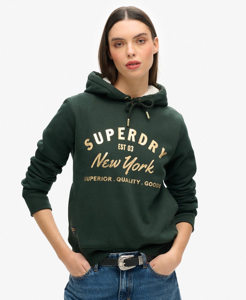bluza z kapturem luxe metallic logo w kolorze academy dark green