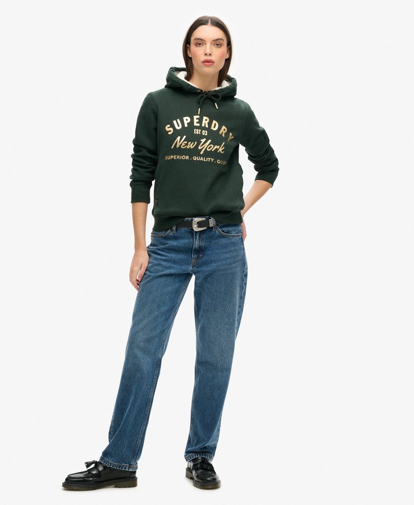 bluza z kapturem luxe metallic logo w kolorze academy dark green