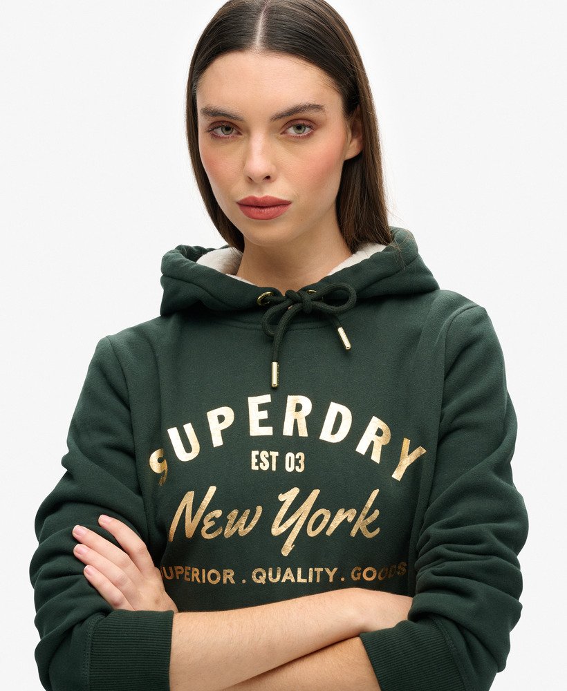 bluza z kapturem luxe metallic logo w kolorze academy dark green