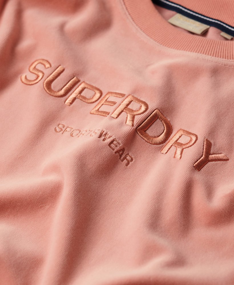 bluza z nadrukiem velour graphic boxy crew w kolorze brzoskwiniowo-beżowym