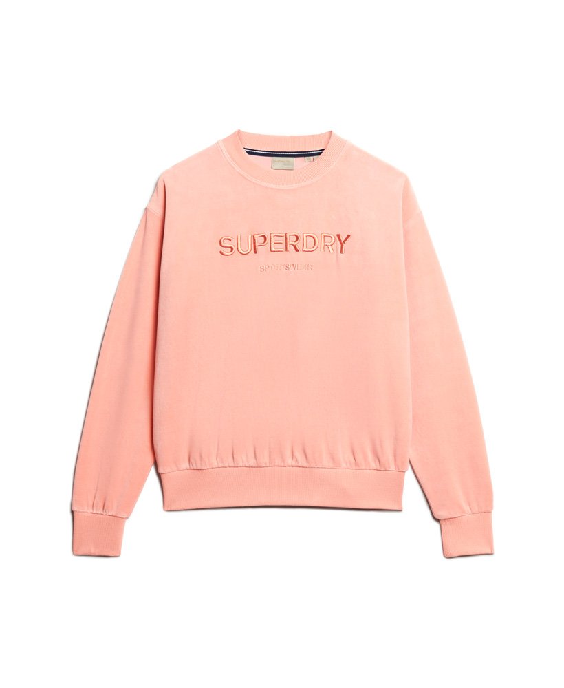 bluza z nadrukiem velour graphic boxy crew w kolorze brzoskwiniowo-beżowym