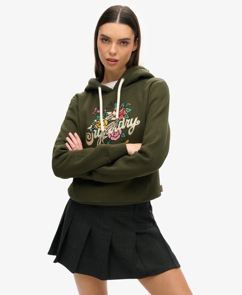bluza z kapturem z nadrukiem tattoo script w kolorze oliwkowo-zielonym surplus goods