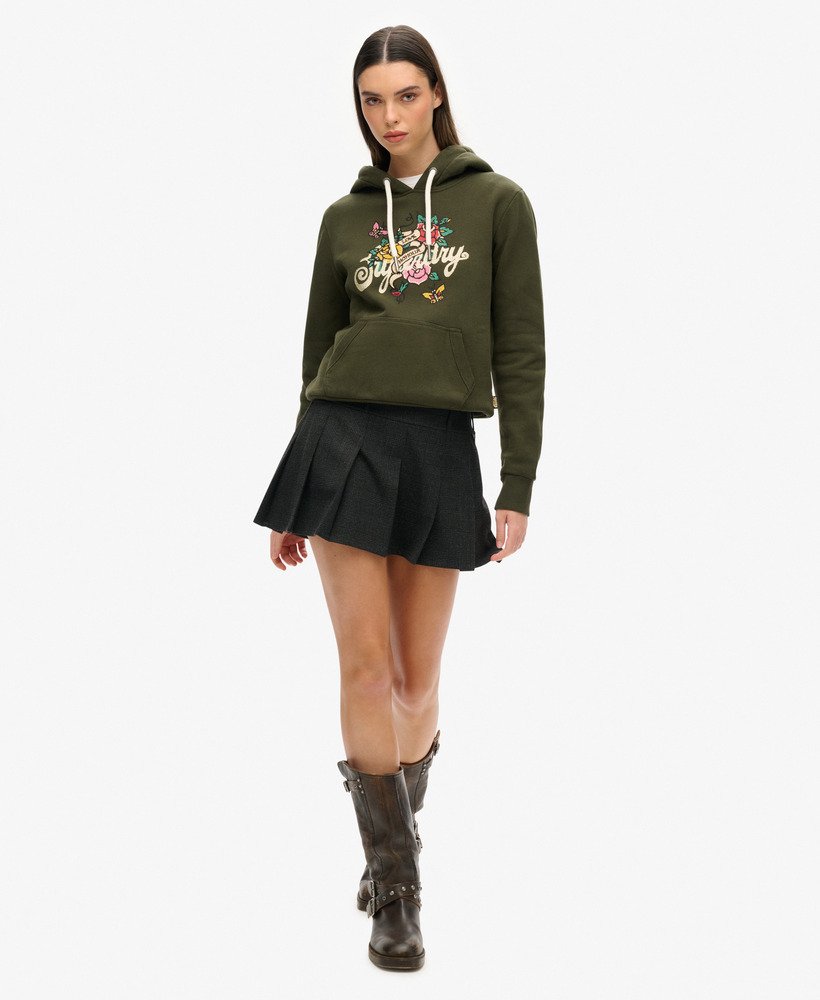 bluza z kapturem z nadrukiem tattoo script w kolorze oliwkowo-zielonym surplus goods