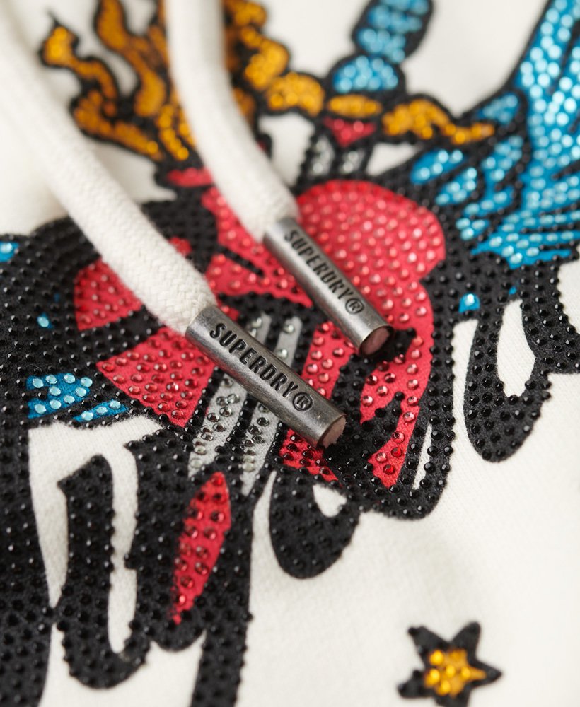 bluza z kapturem z nadrukiem tattoo script w kolorze kremowym