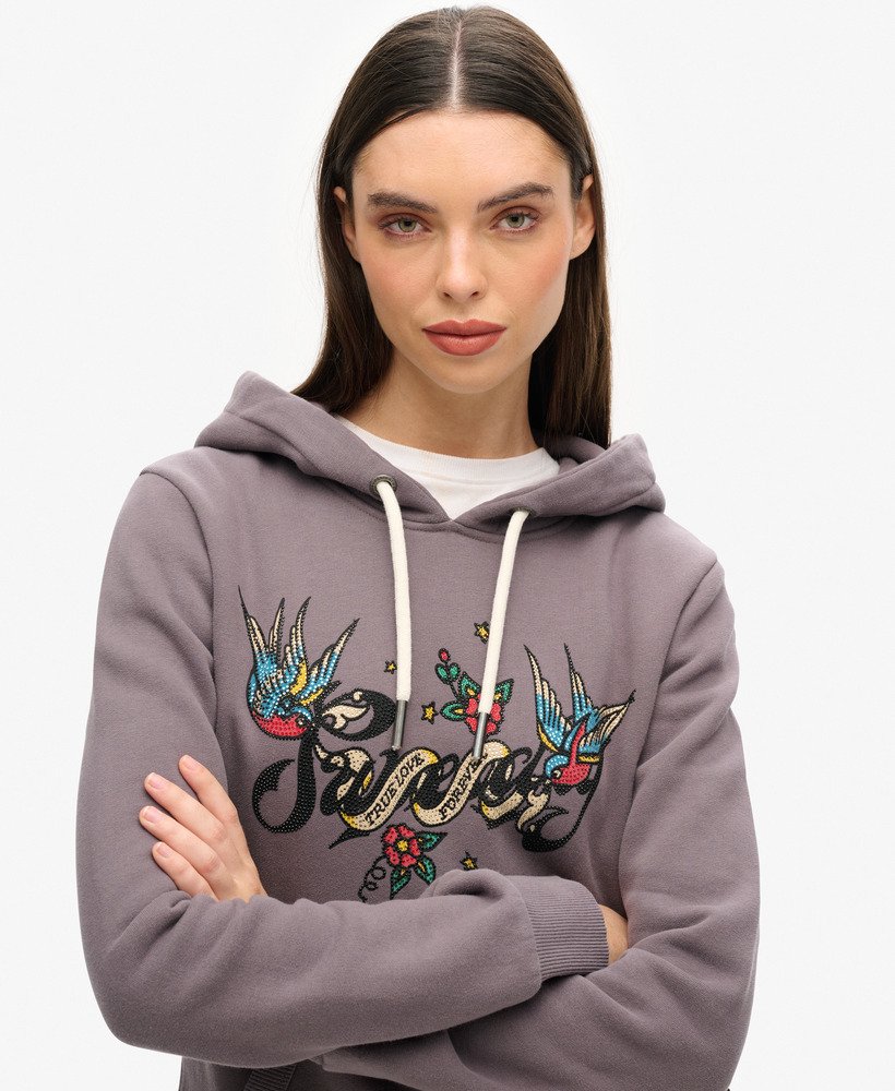 bluza z kapturem z nadrukiem tattoo script w kolorze rock grey